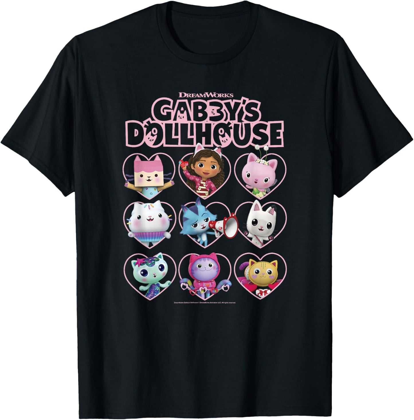 Children's DreamWorks Gabby's Dollhouse Valentine's Day Group Shot , black T-Shirt - T-Shirt | Black