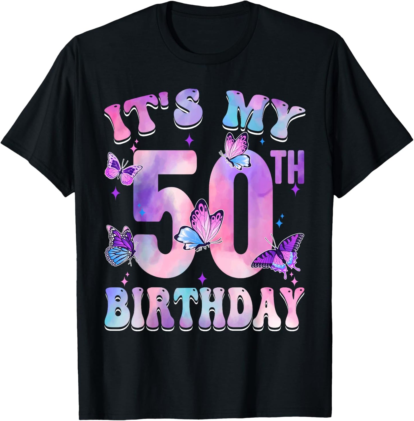 It's My 50th Birthday Butterfly Theme 50 Year Old Party Girl T-Shirt - T-Shirt | Black