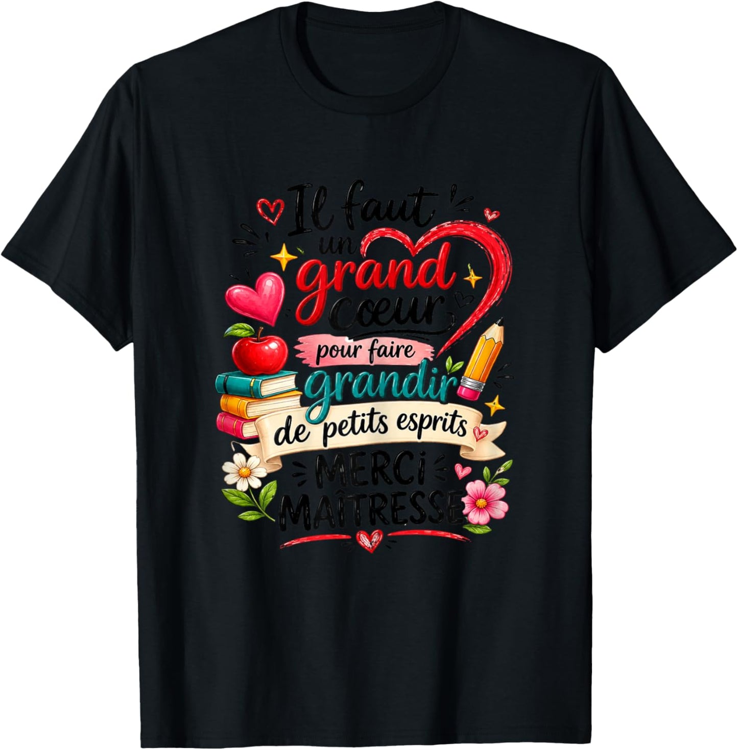 Cadeau Maîtresse d'École Fin d'Année Cœur Merci Original T-Shirt - T-Shirt | Black