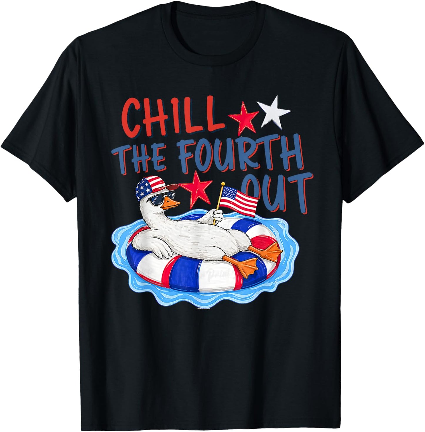 Striped Chill the Fourth Out American Flag Goose 4Th of July T-Shirt - T-Shirt | Black