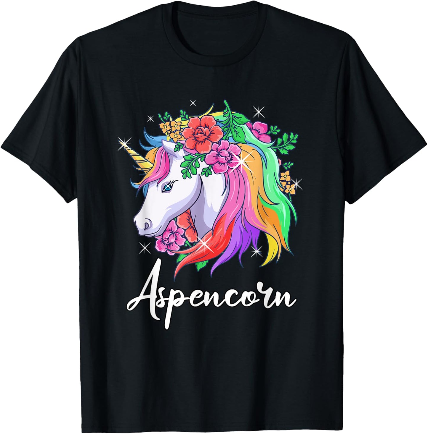 Cute Aspencorn Personalized Name Unicorn Aspen T-Shirt - T-Shirt | Black