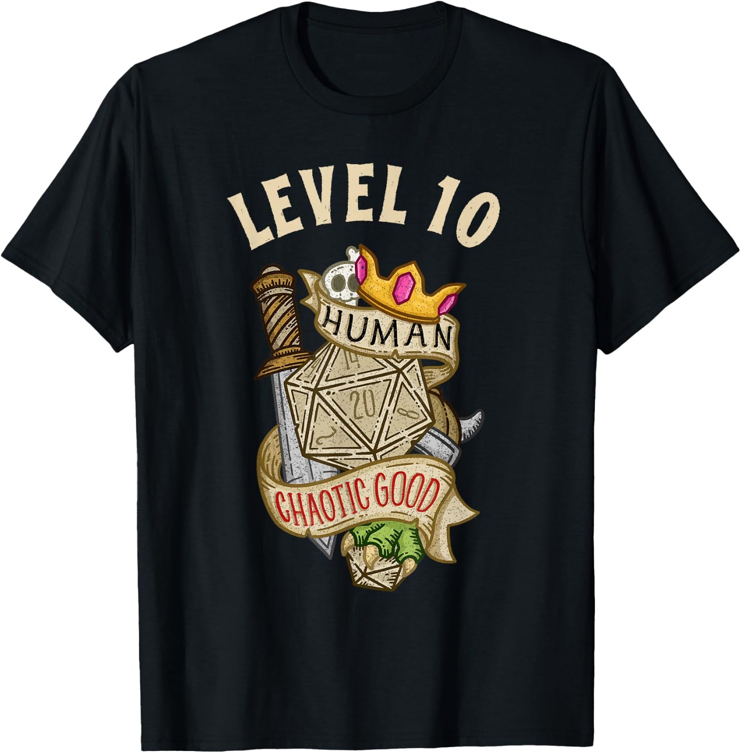 Level 10 Human Chaotic Good RPG Gamer Boys Kids T-Shirt - T-Shirt | Black