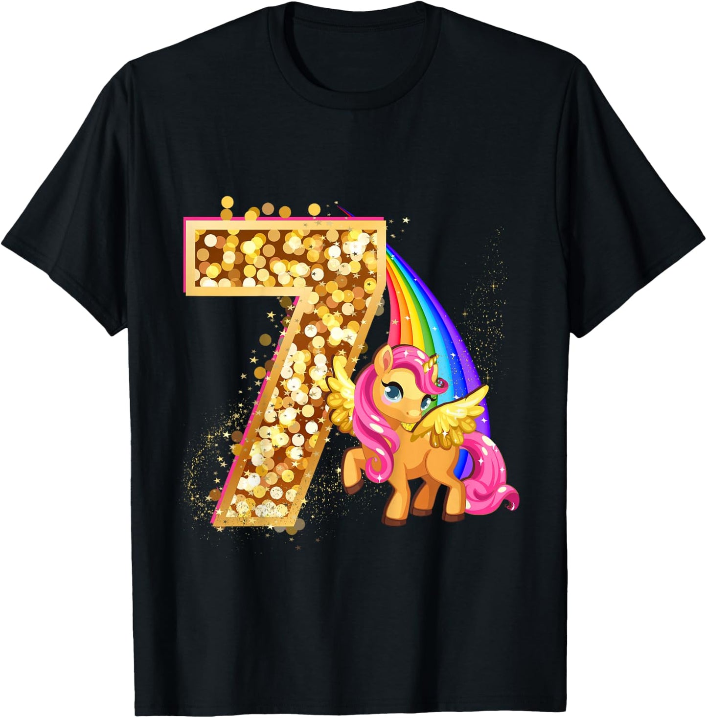 "Ich Bin 7" süßes Einhorn Geburtstag für Mädchen T-Shirt - T-Shirt | Black