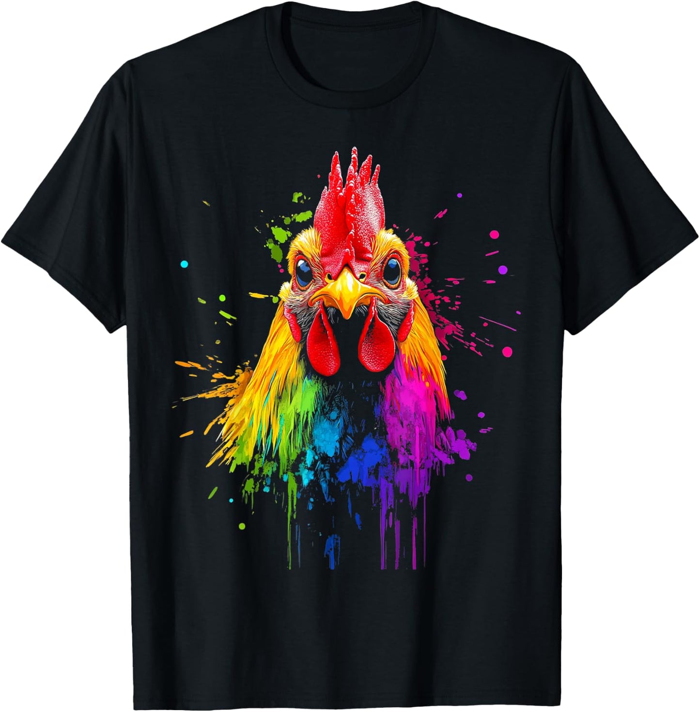 Design With A Rooster On It Rainbow Rooster On A T-Shirt - T-Shirt | Black