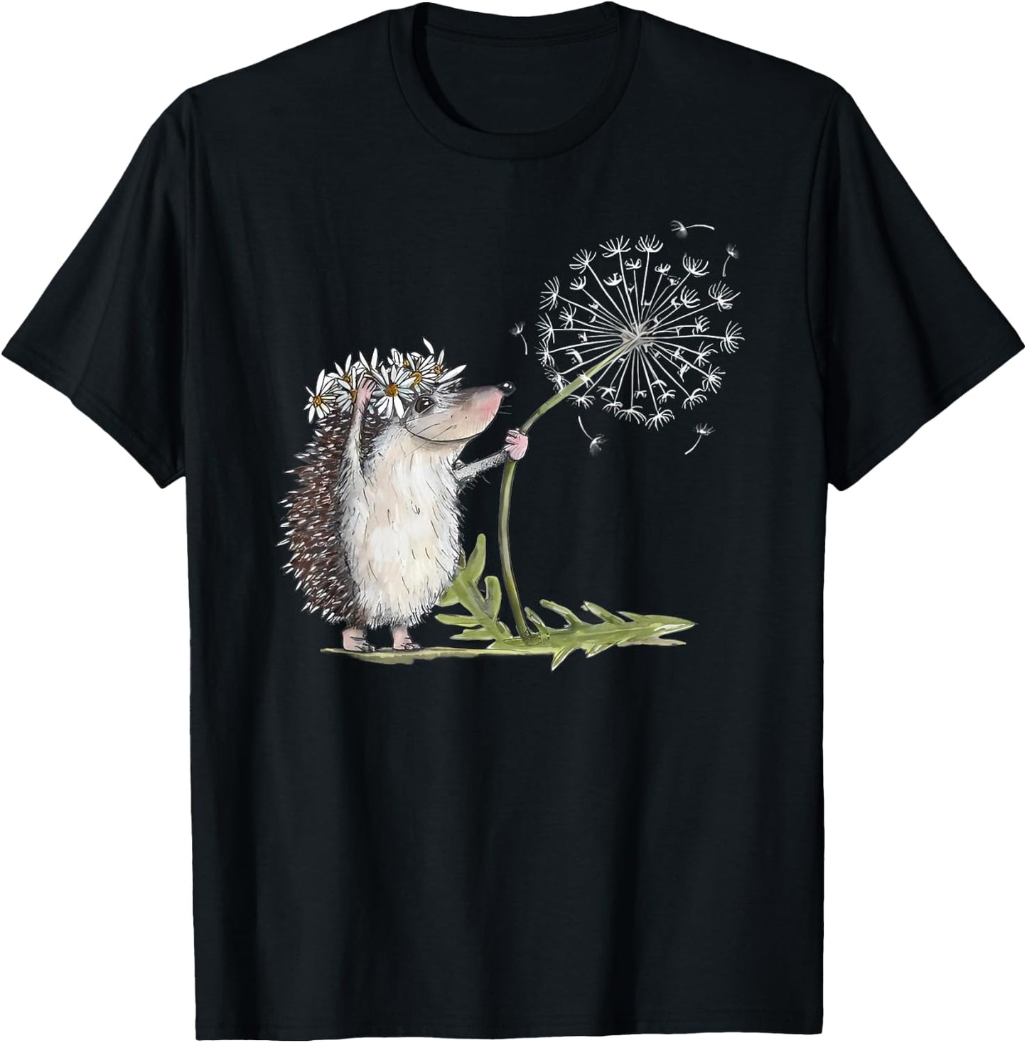Hedgehog with Dandelion , black T-Shirt - T-Shirt | Black
