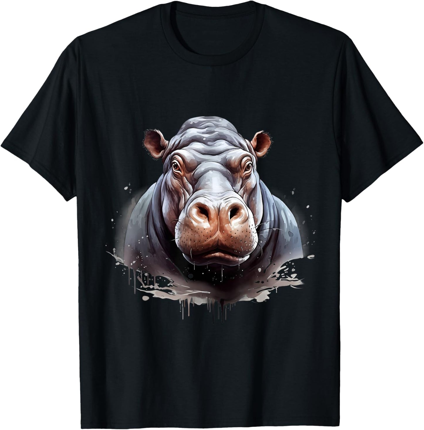 Hippo Portrait Hippopotamus Motif Wildlife Splash Artwork T-Shirt - T-Shirt | Black