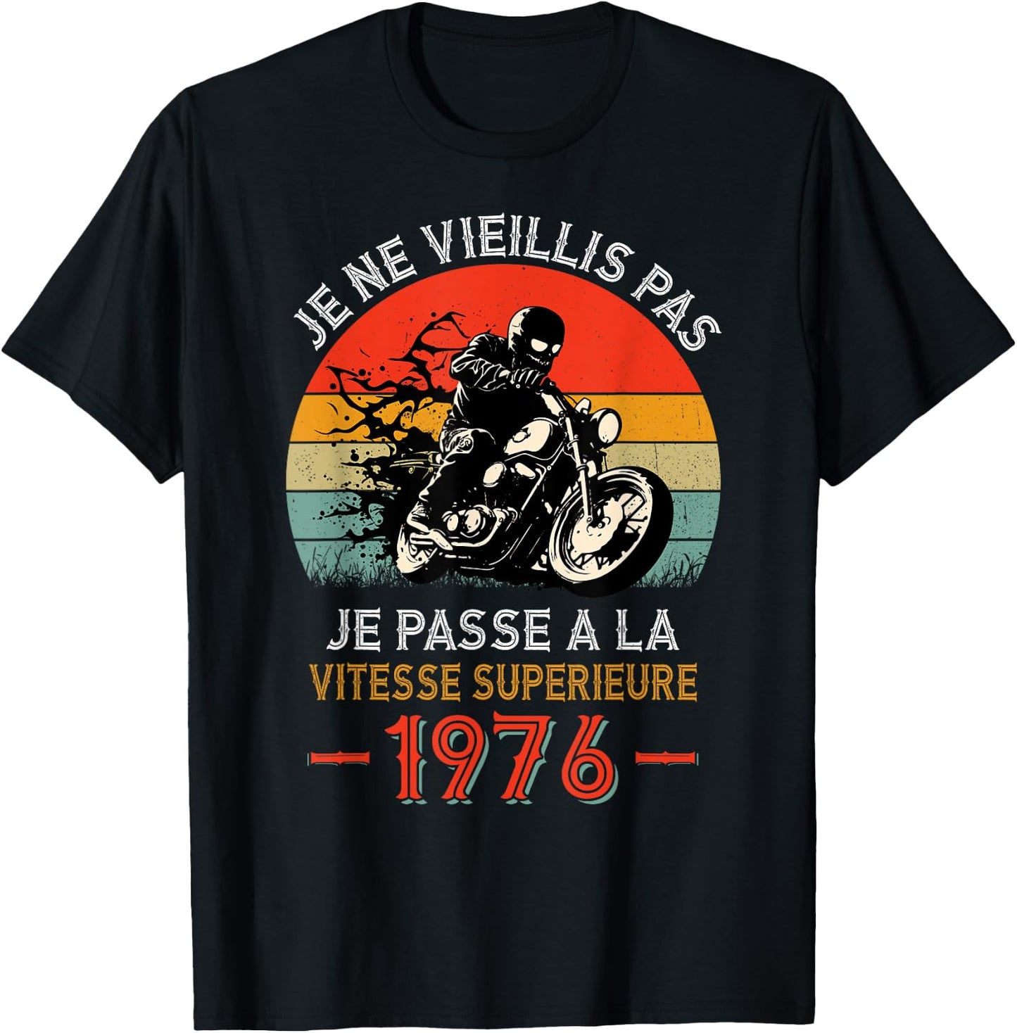 Birthday 49 Years Biker Born In 1976 Vintage Motorcycle Biker T-Shirt - T-Shirt | Black