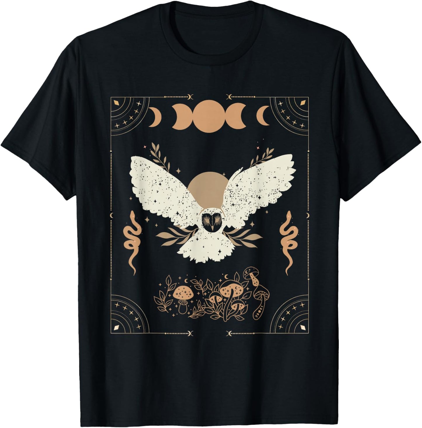 Dark Academia Aesthetic Celestial Boho Tarot Witchy Owl T-Shirt - T-Shirt | Black