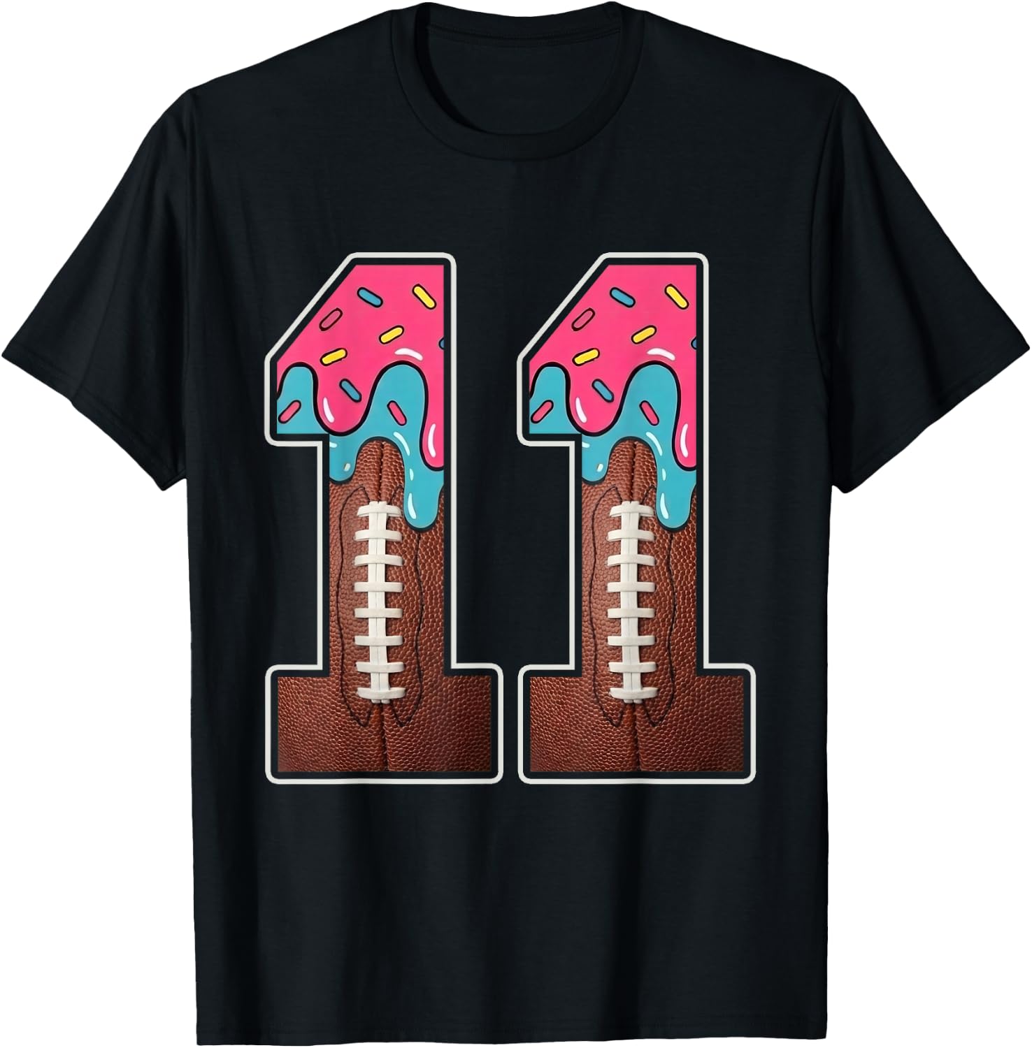 11th Birthday Boy American Football Ice Cream Drip 11 Year T-Shirt - T-Shirt | Black