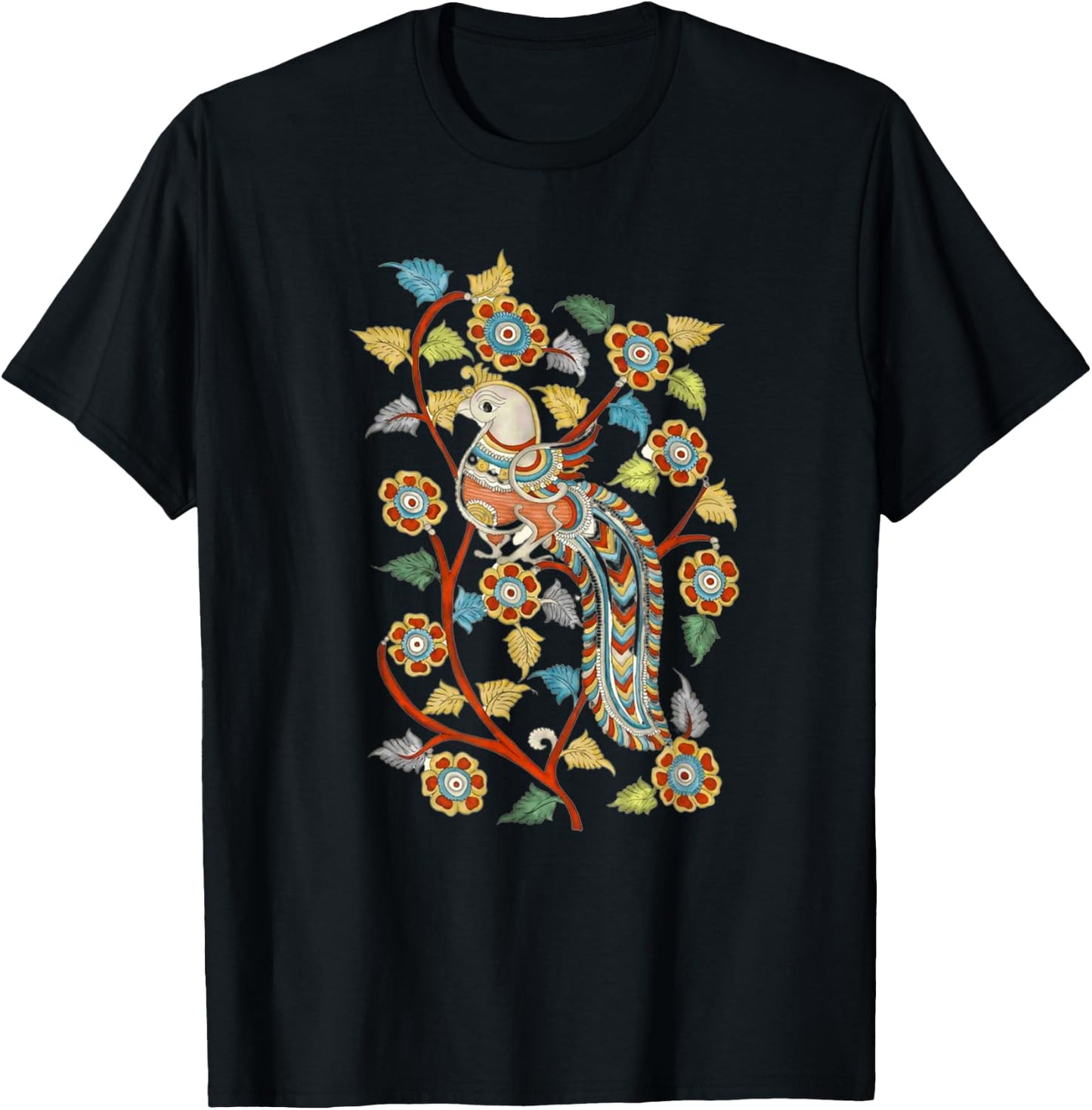 Kalamkari Peacock T-Shirt - T-Shirt | Black