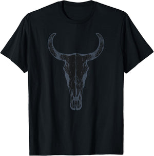 Boho Cow Skull, Western Steer Skull Cowgirl Rancher T-Shirt - T-Shirt | Black