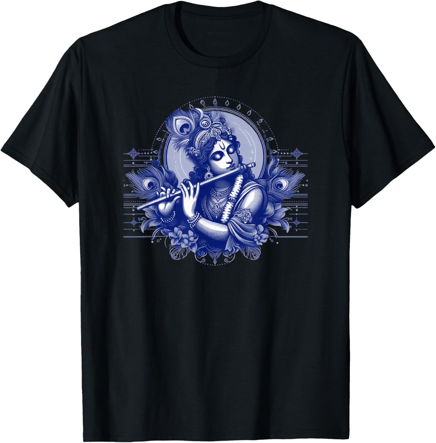 Krishna playing flute and peacock feather crown T-Shirt - T-Shirt | Black