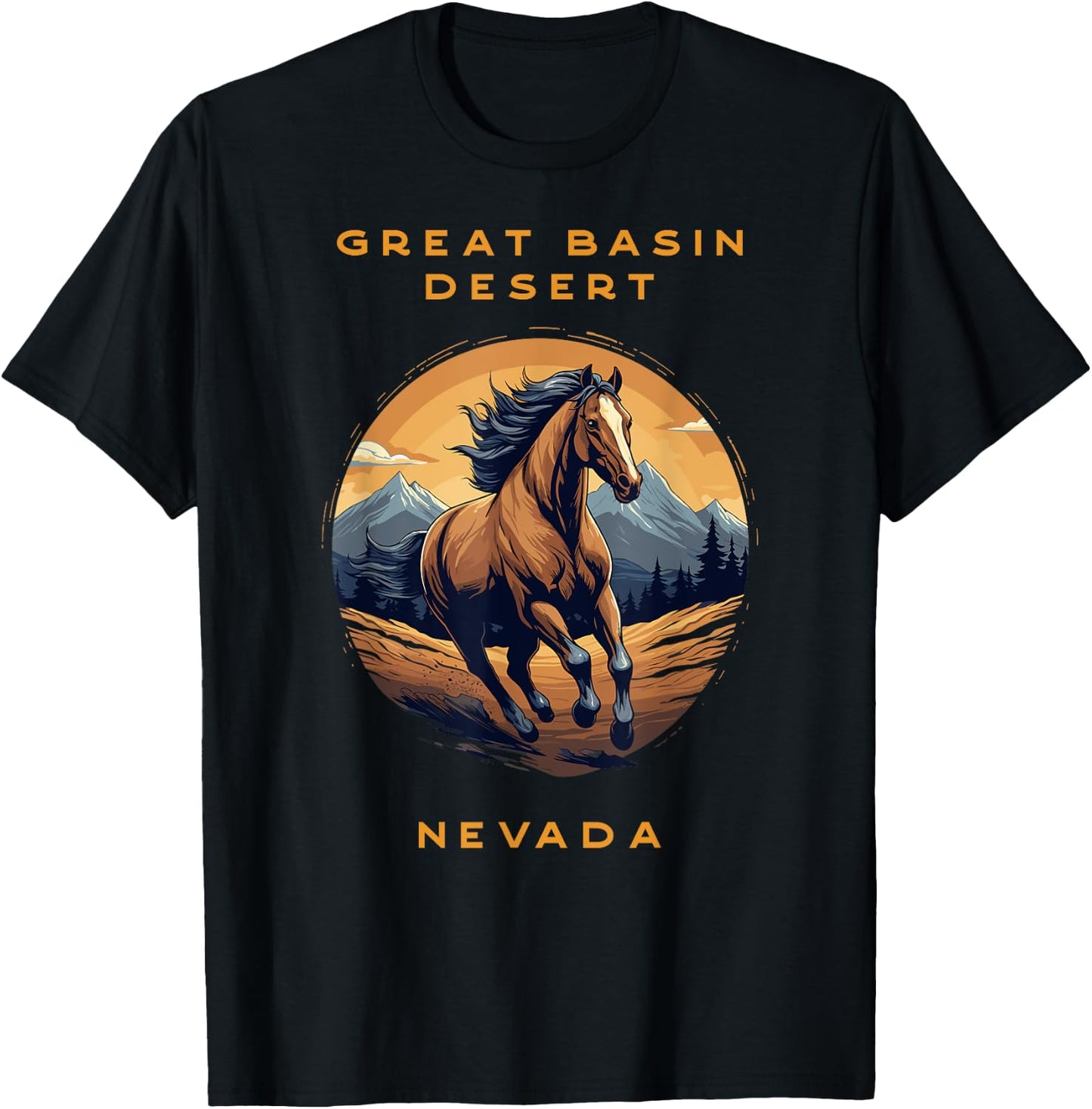 Great Basin Desert Nevada Wild Mustang Horse T-Shirt - T-Shirt | Black