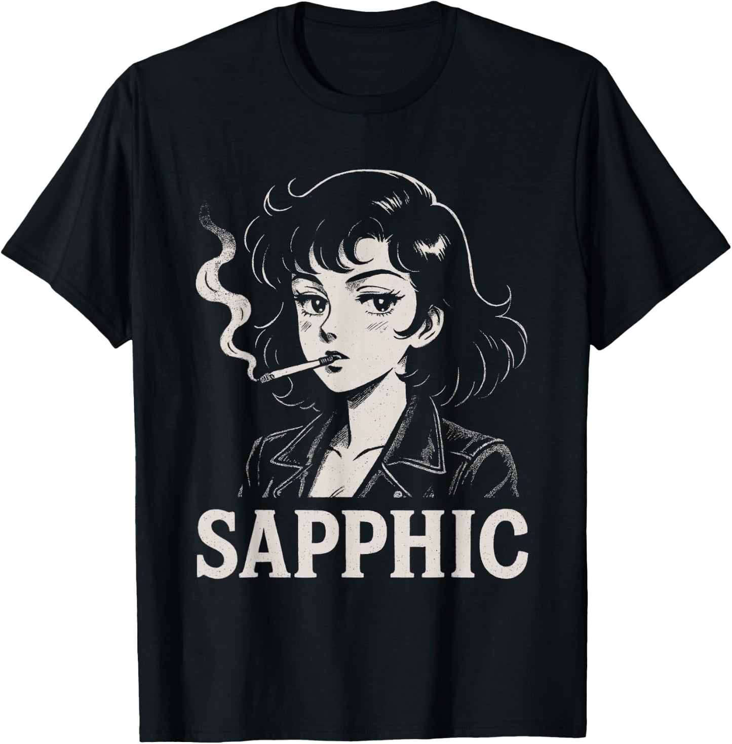 Sapphic Retro Anime Lesbian Aesthetic Funny T-Shirt - T-Shirt | Black