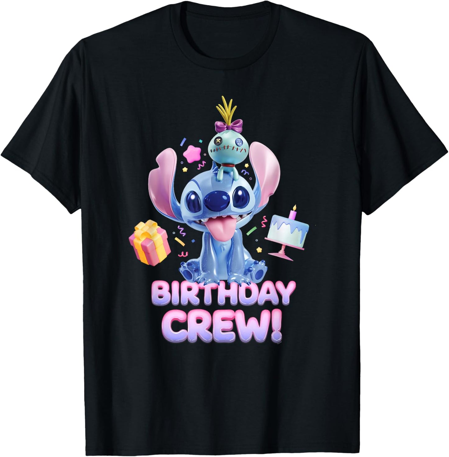 Disney Lilo & Stitch with Scrump Big Shiny Birthday Crew , black T-Shirt - T-Shirt | Black