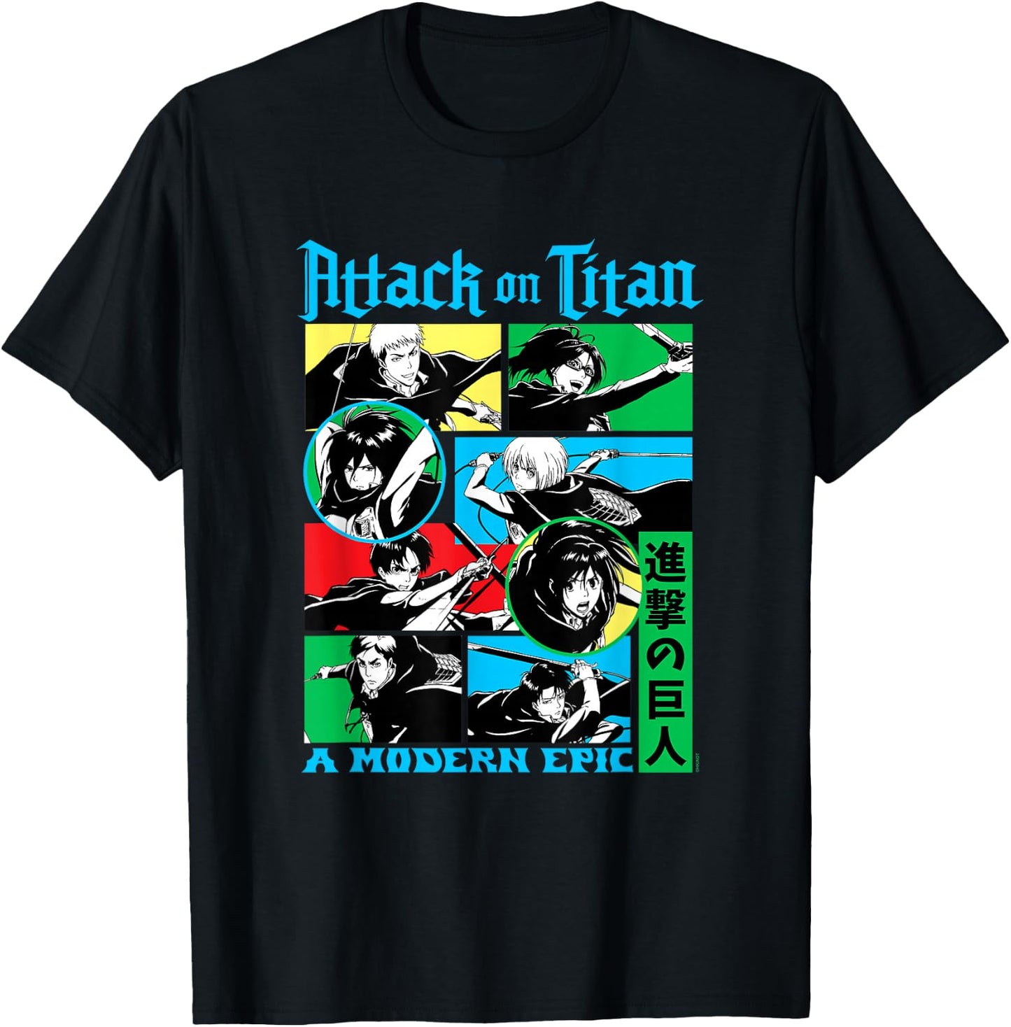 Attack on Titan Character Frame Collage Colorful AOT Anime T-Shirt - T-Shirt | Black