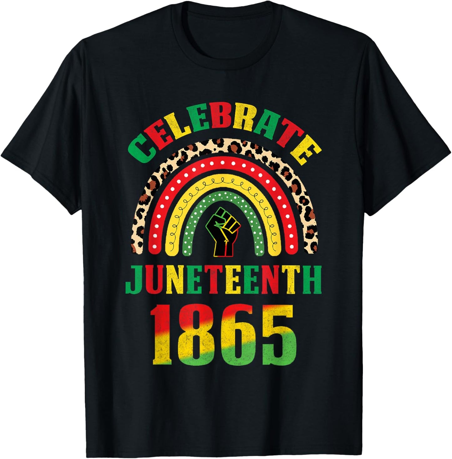 African American Celebration Juneteenth Rainbow Leopard Skin T-Shirt - T-Shirt | Black
