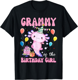 Grammy of the Birthday Axolotl Bday Birthday Axolotl T-Shirt - T-Shirt | Black