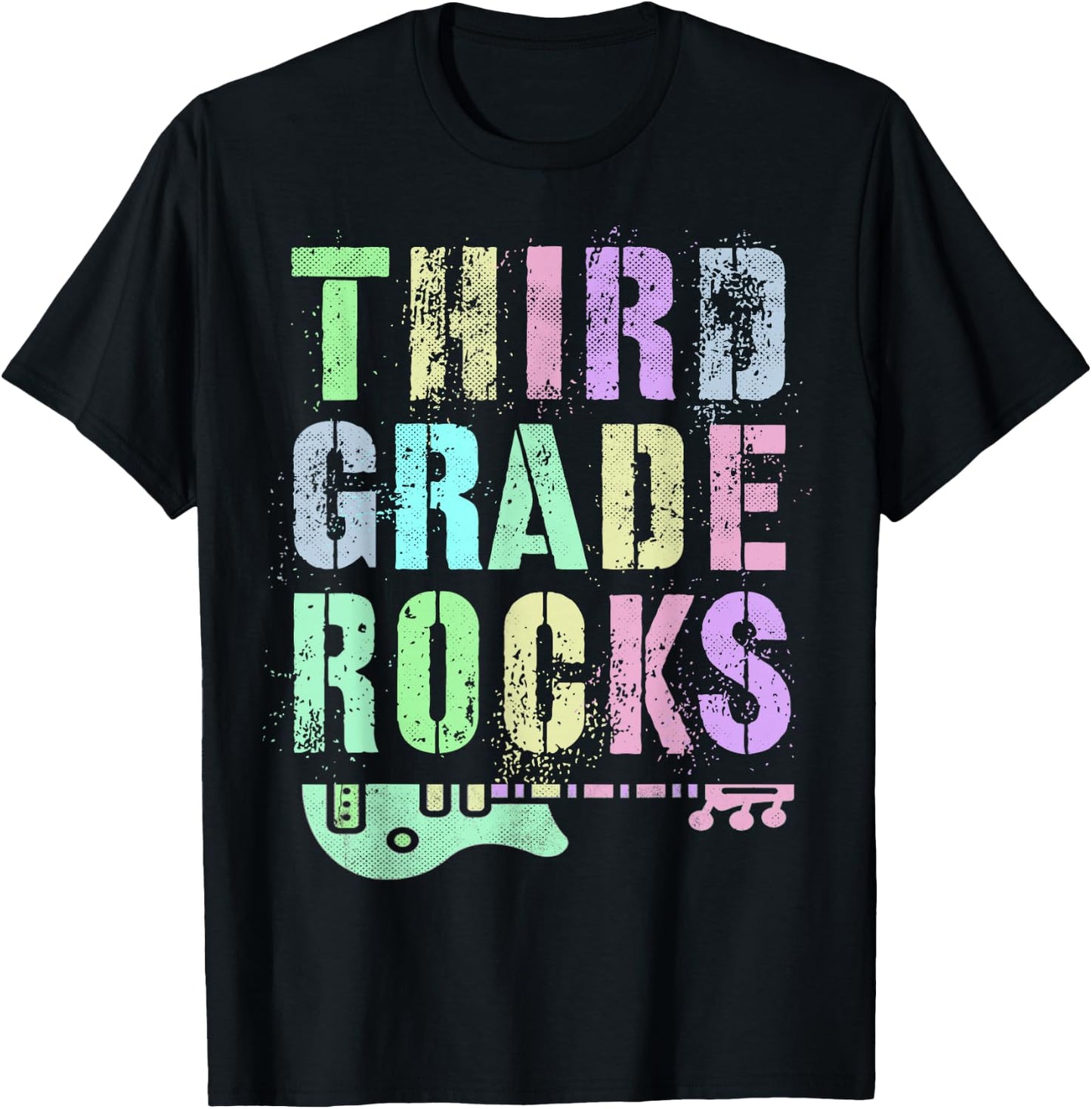 Retro THIRD GRADE ROCKS Student Rockstar Teacher 3rd Grader T-Shirt - T-Shirt | Black