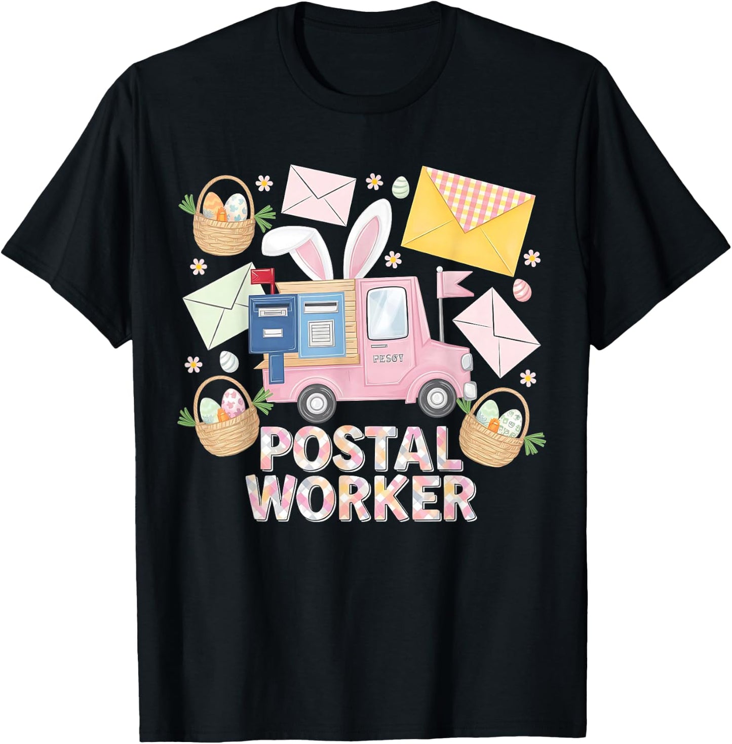 Easter Mail Carrier Bunny Postal Worker Cute Post Office T-Shirt - T-Shirt | Black