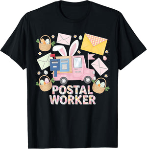 Easter Mail Carrier Bunny Postal Worker Cute Post Office T-Shirt - T-Shirt | Black