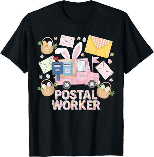 Easter Mail Carrier Bunny Postal Worker Cute Post Office T-Shirt - T-Shirt | Black