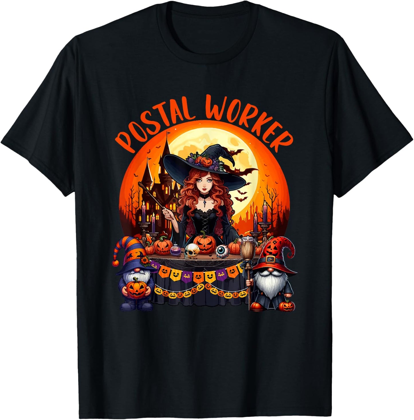 Postal Worker Job Costume Witch Horror Gnomes Halloween Moon T-Shirt - T-Shirt | Black