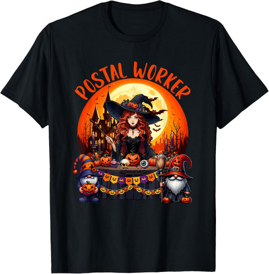 Postal Worker Job Costume Witch Horror Gnomes Halloween Moon T-Shirt - T-Shirt | Black
