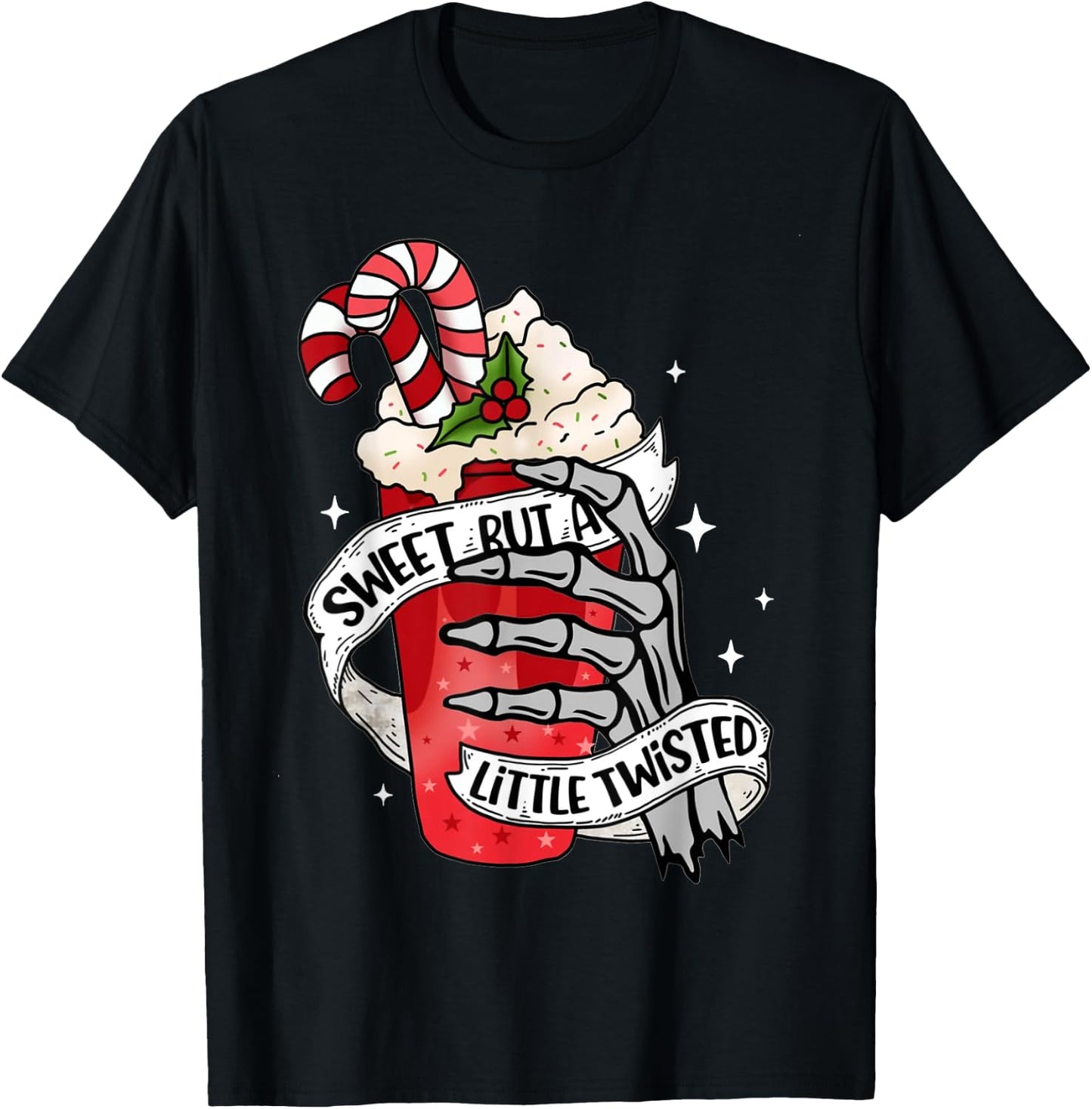 Funny Christmas Candy Cane Sweet But Twisted Skeleton Latte T-Shirt - T-Shirt | Black