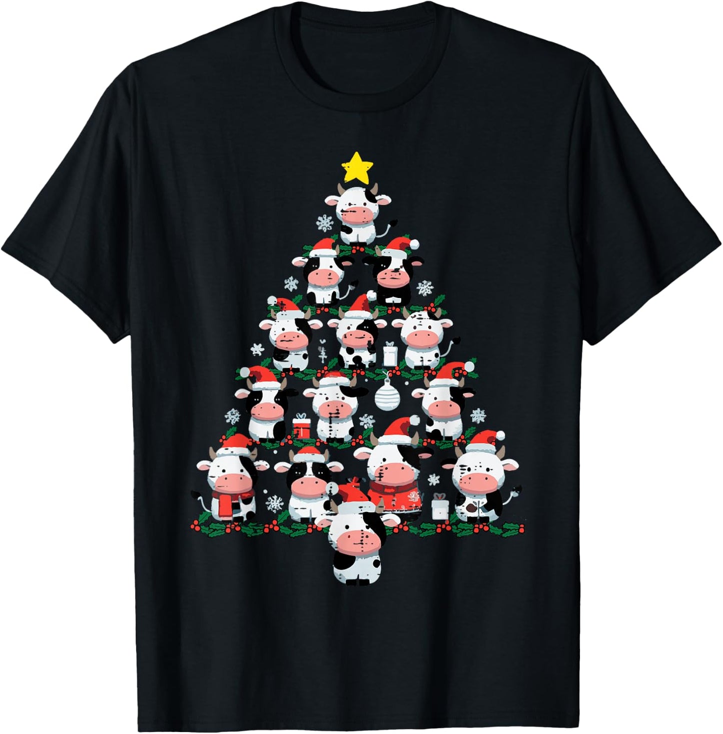 Cows Christmas Tree Xmas Farm Animal Toddler Boys Girls Kids T-Shirt - T-Shirt | Black