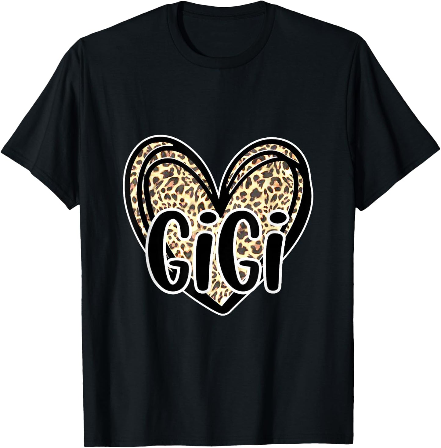 Cute Gigi, Women's Leopard Cheetah Print Heart Grandmother T-Shirt - T-Shirt | Black