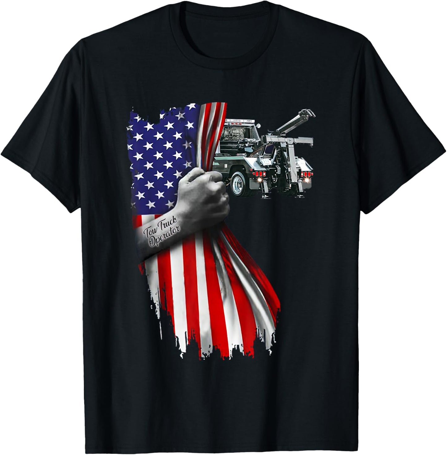 Tow Truck operator work American Flag For Tow Truck Driver T-Shirt - T-Shirt | Black