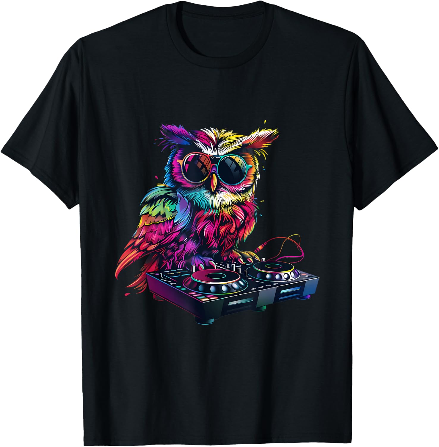 Owl DJ Dance Music Techno Owl Lover House Turntable DJ Owl T-Shirt - T-Shirt | Black