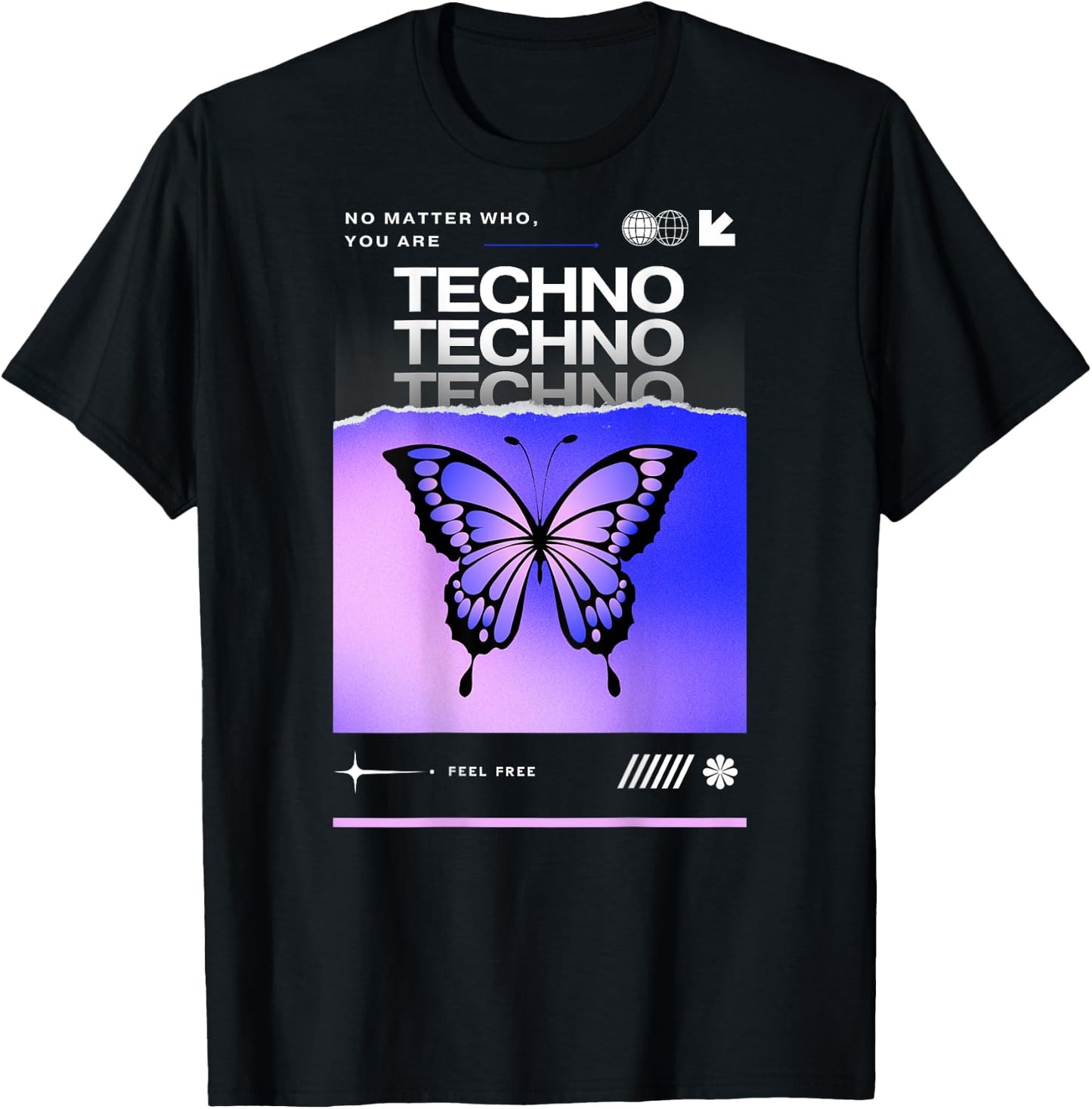 Techno Butterfly Rave Feel Freedom Trance Love Club T-Shirt - T-Shirt | Black