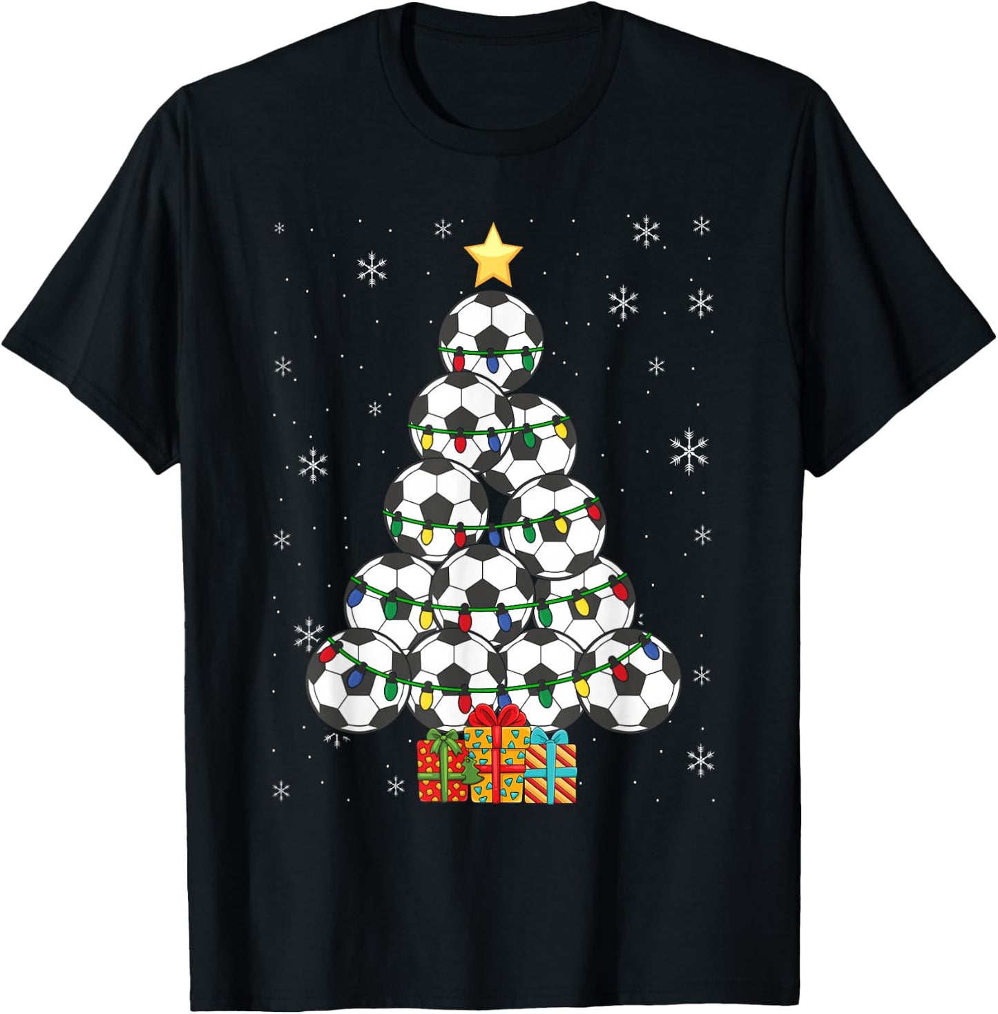 Soccer Christmas Tree Xmas Player Boys Girls Men Women Kids T-Shirt - T-Shirt | Black