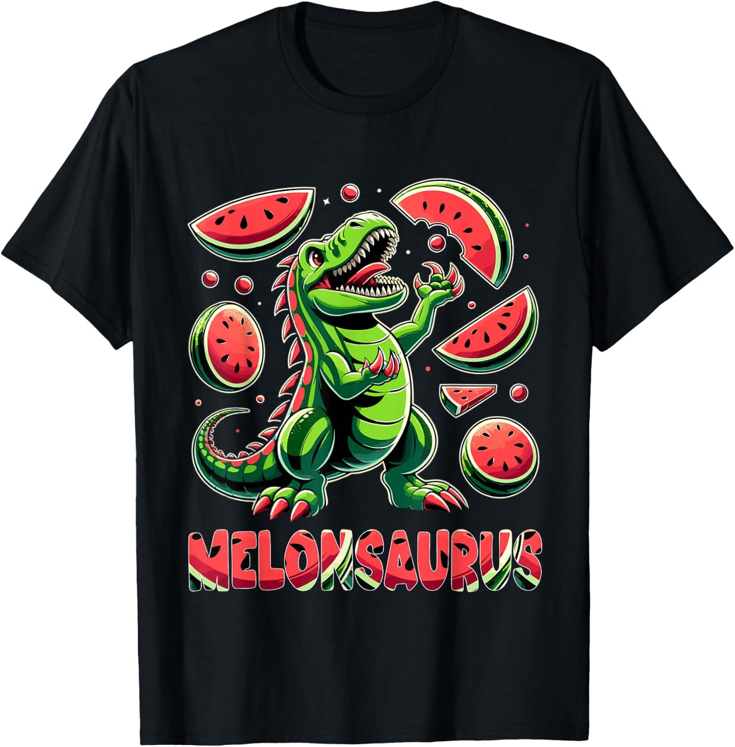 Melonsaurus Watermelon Dinosaur Summer Tropical Vacation T-Shirt - T-Shirt | Black