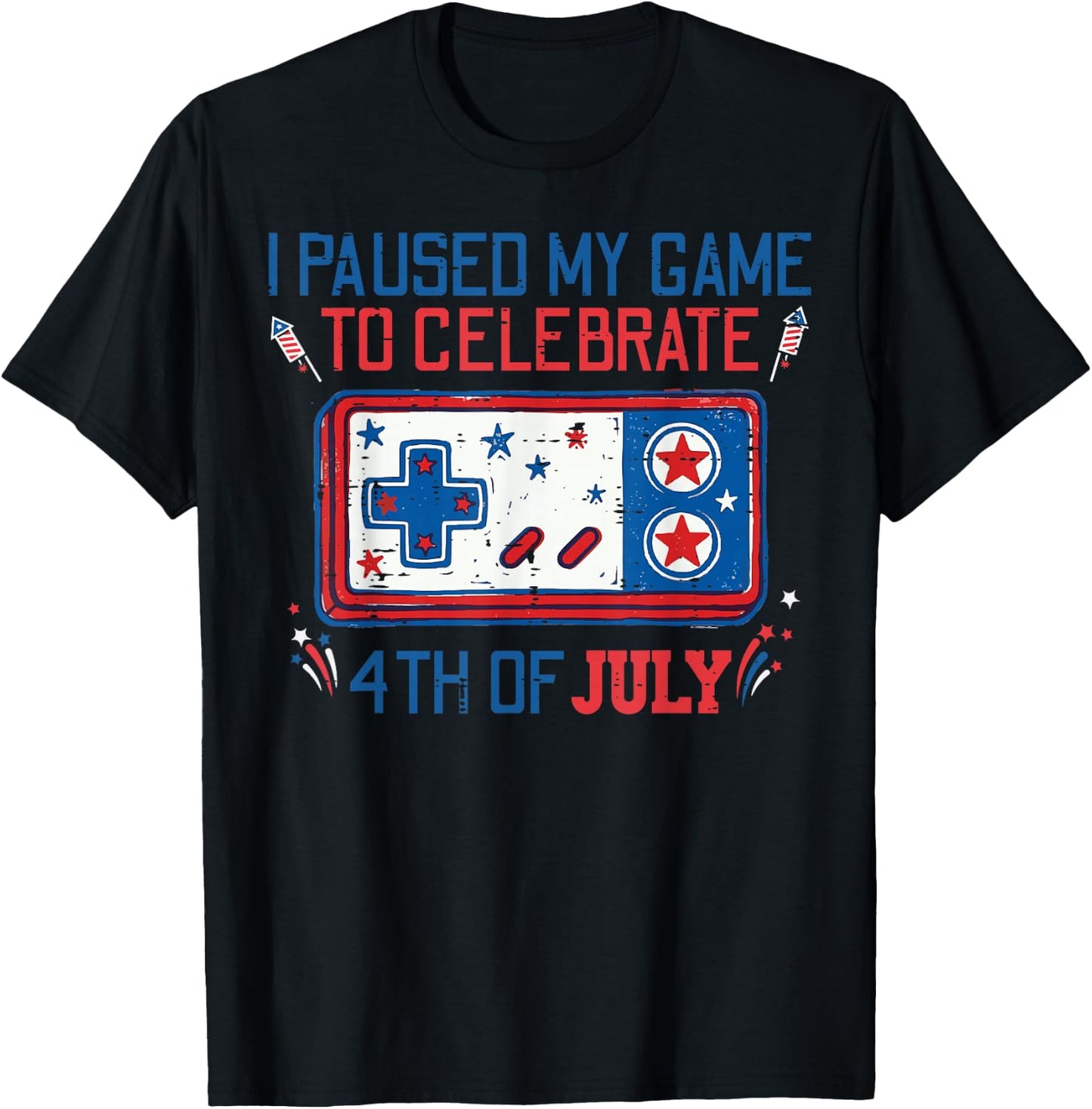 Paused My Game Celebrate 4th of July Gaming Men Boys Kids T-Shirt - T-Shirt | Black