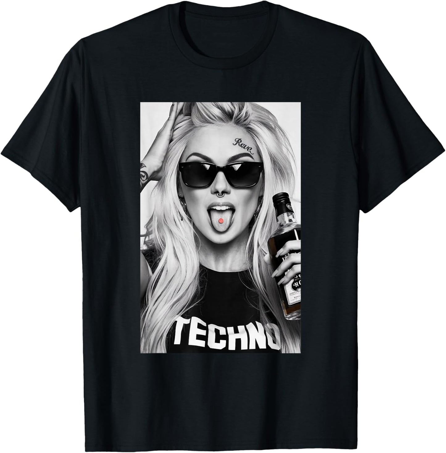 Blonde Techno Girl | Rave, Festival, Techno , black T-Shirt - T-Shirt | Black