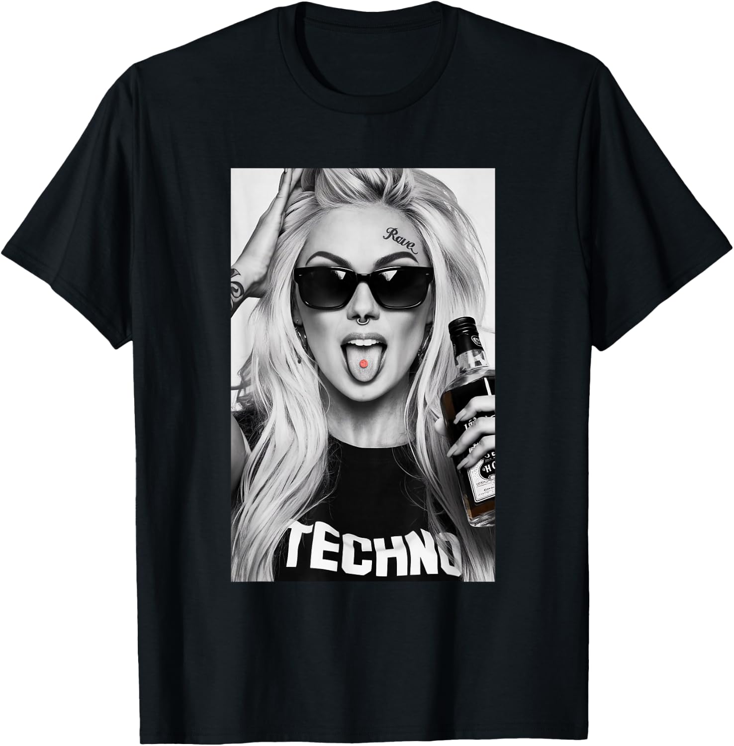 Blonde Techno Girl | Rave, Festival, Techno , black T-Shirt - T-Shirt | Black