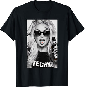 Blonde Techno Girl | Rave, Festival, Techno , black T-Shirt - T-Shirt | Black