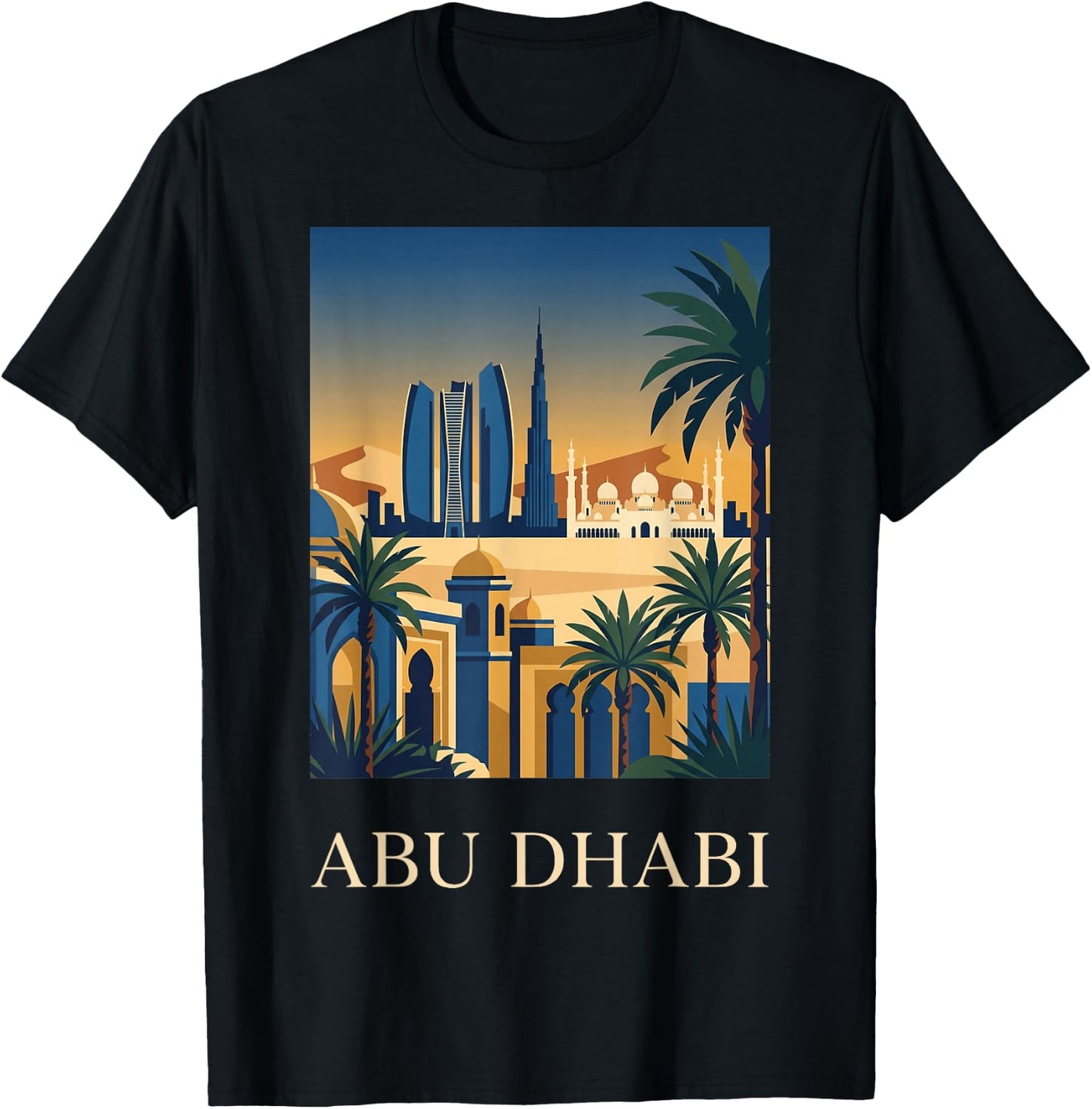 Abu Dhabi Desert Skyline Retro Travel Graphic T-Shirt - T-Shirt | Black