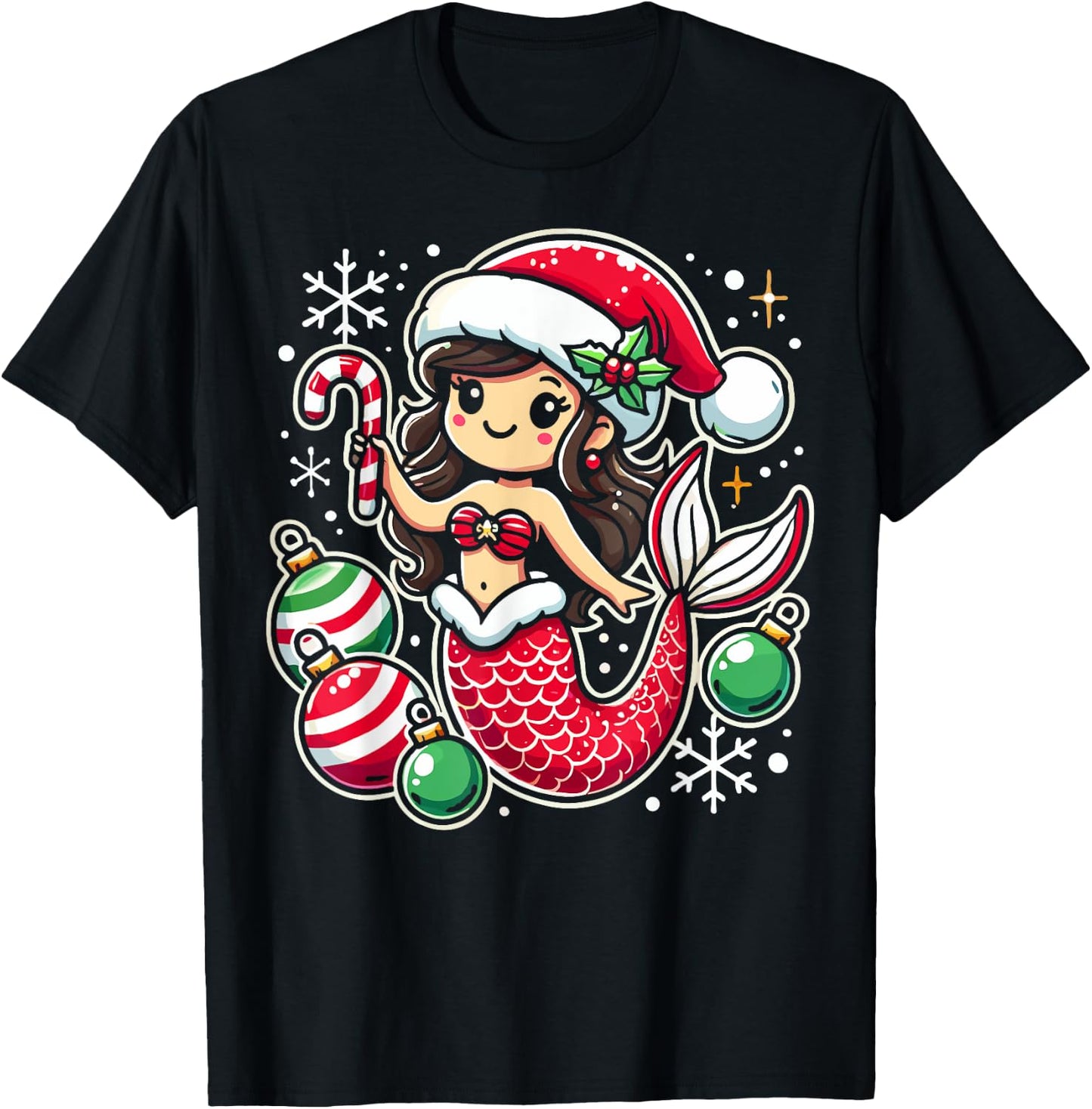 Girls Mermaid Christmas Pajamas T-Shirt - T-Shirt | Black