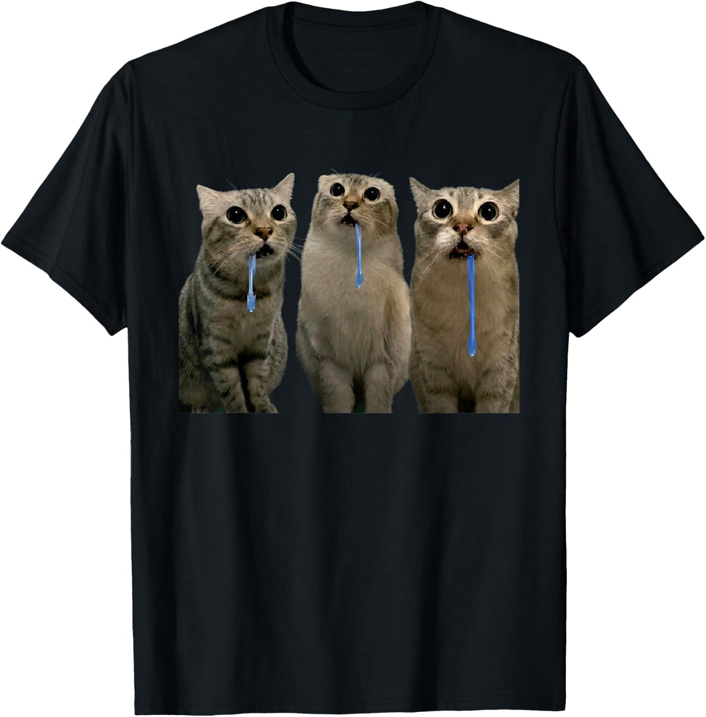 Cats Yelling at a Drooling Cat Double Funny Meme T-Shirt - T-Shirt | Black