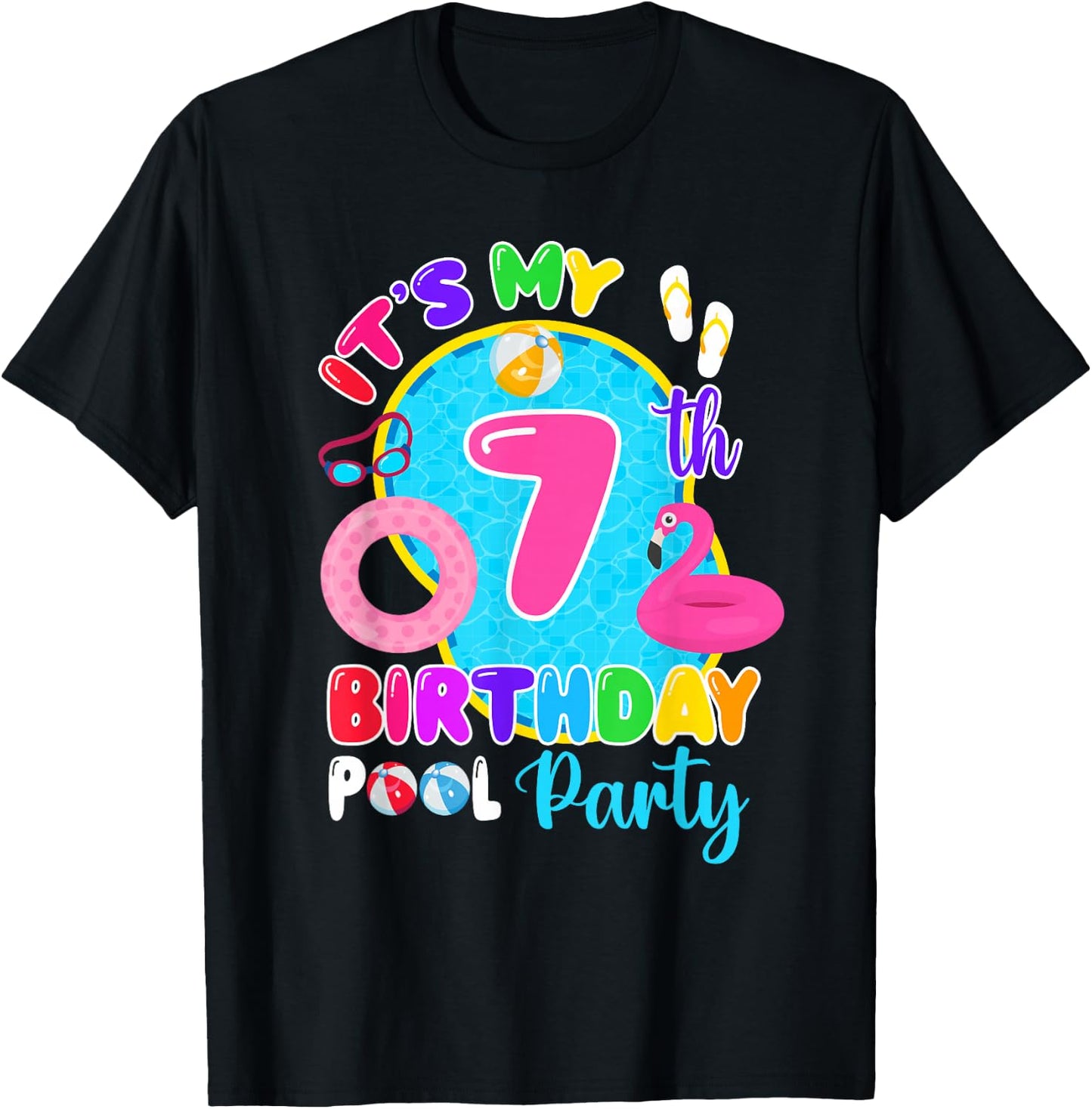 It's My 7th Birthday Summer Pool Party 7 Years Old T-Shirt - T-Shirt | Black