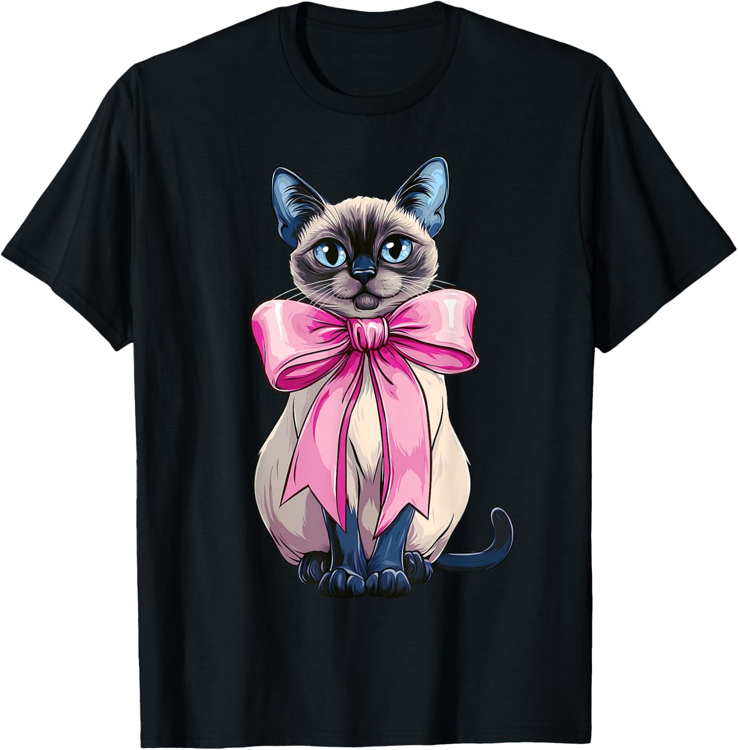 Coquette Bow Siamese Cat Mom Cute Pink Mothers Day Mom Girl T-Shirt - T-Shirt | Black