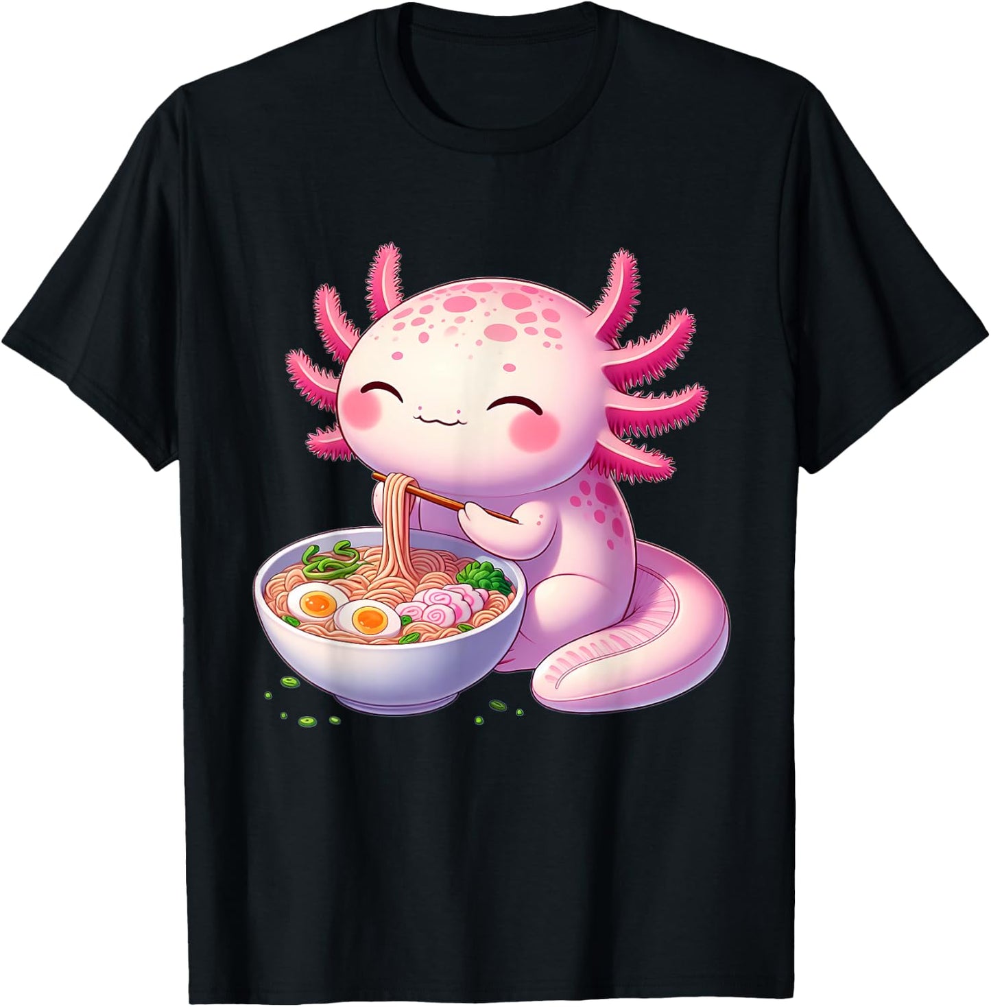 Anime Kawaii Axolotl Food Ramen Noodles Kids Teen Girls Boy , black T-Shirt - T-Shirt | Black