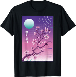 Japanese Sakura Vaporwave T-Shirt - T-Shirt | Black