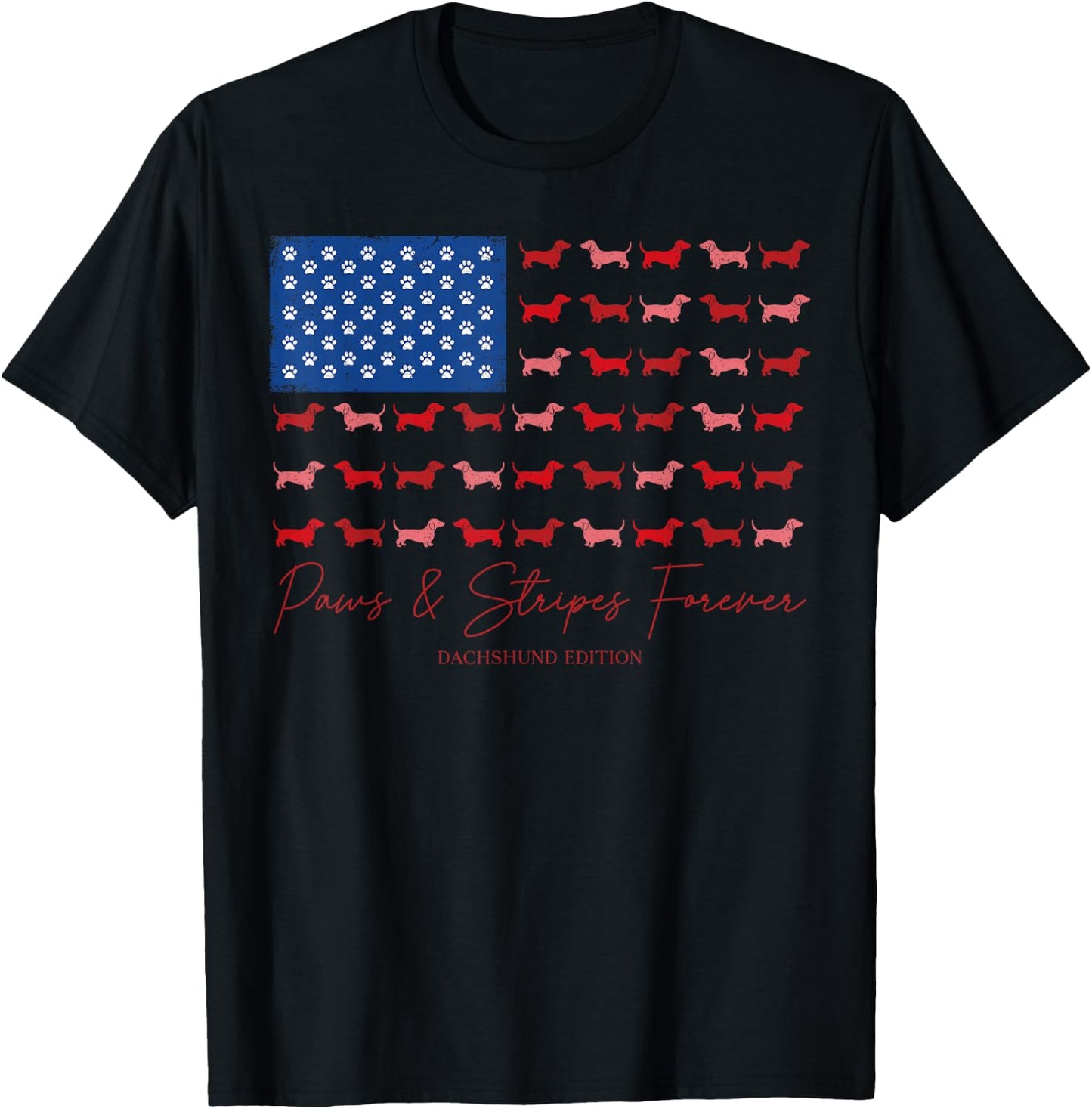 Paws and Stripes Forever Dachshund 4th July Patriotic Flag T-Shirt - T-Shirt | Black