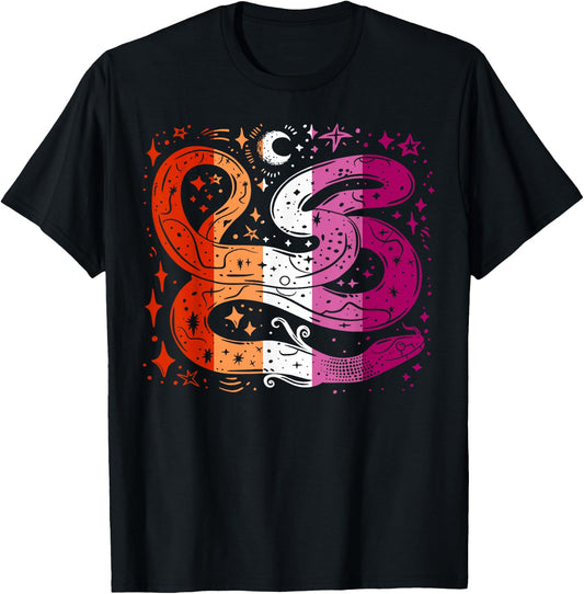 Mystical Snake with Stars and Lesbian Pride Magic T-Shirt - T-Shirt | Black