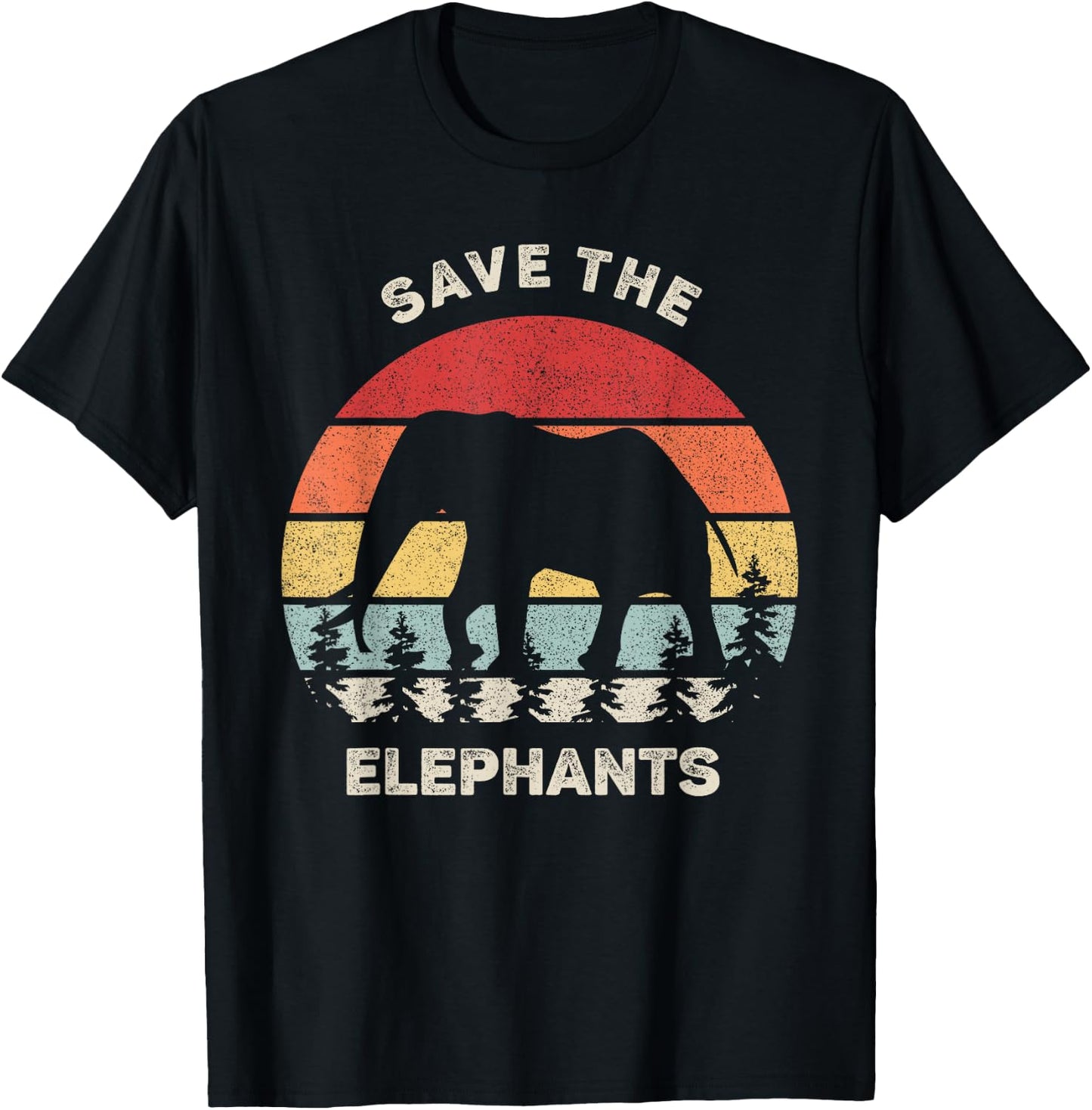 Retro Save The Elephants Shirt Animal Lover Vintage Elephant T-Shirt - T-Shirt | Black